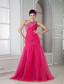 Latest Coral Red Mermaid Prom Dress One Shoulder Beading Floor-length Tulle