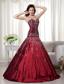 Wine Red A-line Sweetheart Floor-length Taffeta Beading and Embroidery Quinceanera Dress