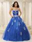 Royal Blue A-line Pron Dress With Appliques Paillette Over Skirt Tulle In New Jersey