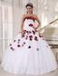 White and Wine Red Ball Gown Strapless Floor-length Tulle Beading and Hand Made Flowers Quinceanera Dress