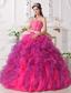 Hot Pink and Purple Ball Gown Sweetheart Floor-length Satin and Organza Embroidery Quinceanera Dress