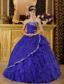 Bule Ball Gown Strapless Floor-length Organza Appliques Bule Quinceanera Dress