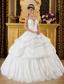 Elegant Ball Gown Strapless Floor-length Taffeta Beading White Quinceanera Dress