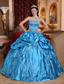 Blue Ball Gown Strapless Floor-length Taffeta Embroidery with Beading Quinceanera Dress