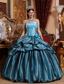 Blue Ball Gown Strapless Floor-length Taffeta Hand Made Flower Quinceanera Dress
