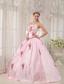 Pink Ball Gown Strapless Floor-length Taffeta Appliques Quinceanera Dress