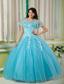 Aqua Ball Gown Sweetheart Floor-length Tulle Appliques Quinceanera Dress
