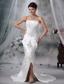 Beautiful Mermaid / Trumpet Strapless Court Train Satin Beading Wedding Dress