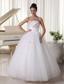 Tulle Beaded Bust and Hand Made Flowers Wedding Dress With A-line Strapless