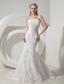 Beautiful Mermaid Strapless Chapel Train Lace and Taffeta Beading Wedding Dress