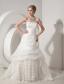 Beautiful A-line Strapless Chapel Train Organza and Lace Appliques Wedding Dress