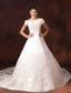 Lace Off The Shoulder A-Line Elegant Appliques Customize Cathedral Train Wedding Dress