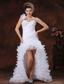 Hith-low Beaded Decorate Bust For 2013 Wedding Dress With Ruched Bodice and Ruffles