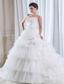 Roamntic A-line Strapless Court Train Organza Beading and Appliques Wedding Dress