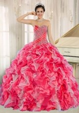 Custom Make Red and White Quinceanera Dress with Beadeing and Ruffles for Custom Made