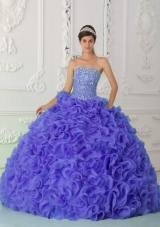 Organza Purple Sweet Fifteen Dresses with Ball Gown Strapless Beading