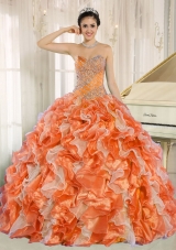Custom Make Beaded and Ruffles Custom Made For 2013 Orange Sweetheart Quinceanera Dress