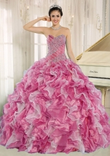 Pink Beaded Bodice and Ruffles Custom Made For 2013 Summer Quinceanera Dresses