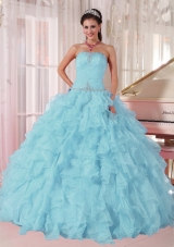 Low Price puffy Light Blue 2013 Quinceanera Dresses with Beading and Ruffles