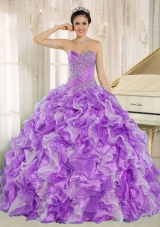 Beaded and Ruffles Custom Made For Plus Size Quinceanera Dresses In Purple and White