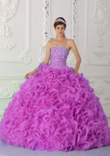 Strapless Fuchsia 2013 Quinceanera Dresses  with Ruffles and Beading