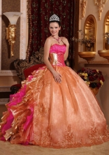 Discount Ball Gown Strapless Ruffles Organza 2013 Quinceanera Dresses  with Embroidery