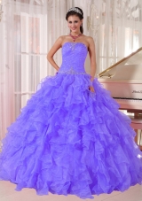 Luxurious Ball Gown Vestidos de Quinceanera Dress with Strapless Purple Organza Beading