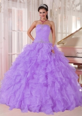 Ball Gown Strapless Lavender Organza Beading Quinceanera Ball Gowns for Party