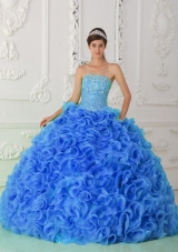 Organza Ball Gown Beaded Royal Blue 2014 Quinceanera Dresses with Strapless