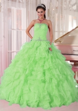 2014 New Spring Green Strapless Ruffles and Beading Wholesale Quinceanera Dress for Girl