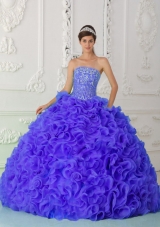 Purple New Style Quinceanera Dress Ball Gown Strapless Organza Beading