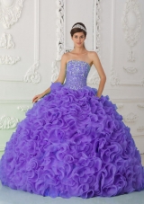 Ball Gown Strapless Organza Purple Wholesale Quinceanera Dress with Beading and Ruffles