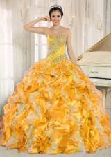 Custom Made For 2013 Yellow Wholesale Quinceanera Dress with Beaded and Ruffles