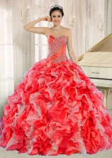 Beaded and Ruffles Custom Made For 2013 Red Quinceanera Dress