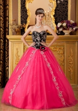 Red and Black  A-line / Princess Sweetheart Floor-length Tulle Beading Quinceanera Dress