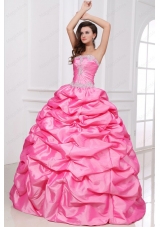 Strapless Appliques and Pick Ups Quinceanera Dress in Rose Pink
