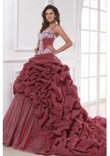 Burgundy Spaghetti Straps Appliques and Pick Ups Quinceanera  Dress