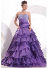 Beading and Ruffles Layered A Line Purple Organza Quinceanera Dress