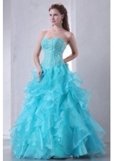 A Line Turquoise Sweetheart Beading and Ruffles Quinceanera Dress