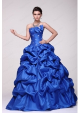 Strapless Beading and Pick Ups Taffeta Quinceanera Dress in Blue