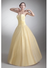 A Line Sweetheart Full Length Ruche Quinceanera Dress in Light Yellow