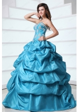 Sweetheart Appliques and Pick Ups Taffeta Quinceanera Dress in Teal