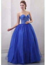 Beaded Decorate Sweetheart Royal Blue Quinceanera Dress with Ruching