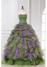 Multi-color Organza Sweetheart Beading and Ruffles Quinceanera Dress