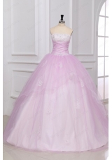 Strapless Appliques Full Length White and Baby Pink Quinceanera Dress