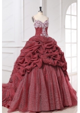 Spaghetti Straps Appliques and Pick Ups Quinceanera Dress in Burgundy
