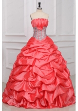 Strapless Sequins and Pick Ups Long Quinceanera Dress in Watermelon