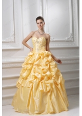 Ball Gown Sweetheart Beading Pick Ups Yellow Quinceanera Dress