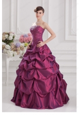Ball Gown Strapless Taffeta Purple Quinceanera Dress with Beading and Pick Ups