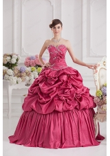 2015 Spring Ball Gown Sweetheart Beading Pick Ups Quinceanera Dress in Red
